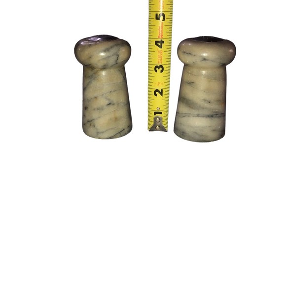 Solid Marble Salt n Pepper Shaker Set w/Stoppers Intact 4” Italian - Picture 5 of 5